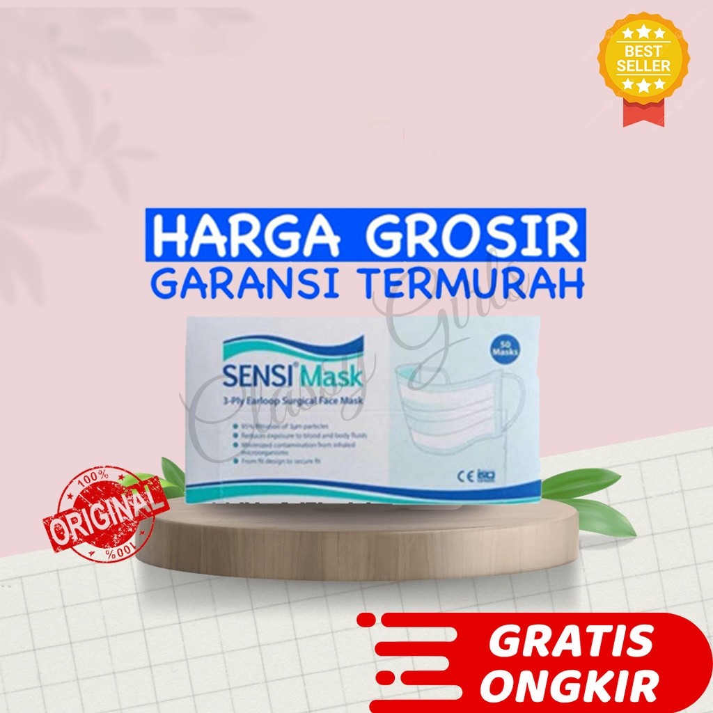 Terlaris MASKER SENSI 3 PLY EARLOOP SURGICAL SENSI MASK ISI 50 PCS