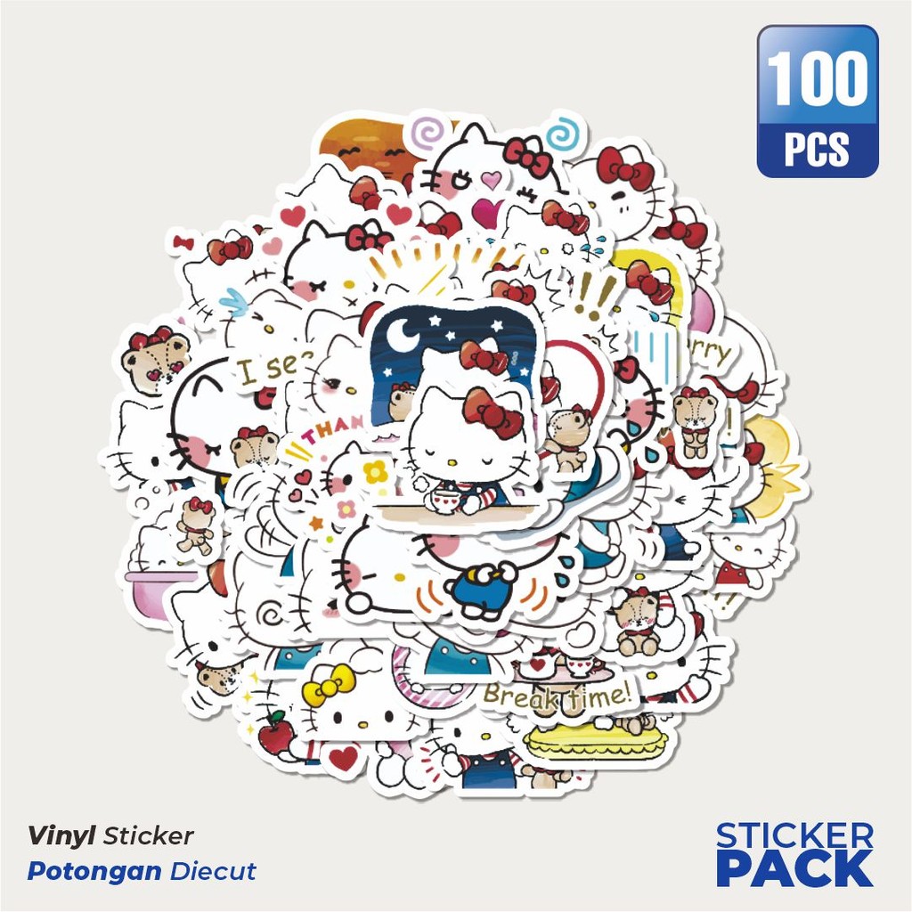 

Stiker Vinyl Stiker Kartun Hello Kitty V3 Waterproof Aesthetic- Untuk Laptop, Motor, dan Helm - Paper Stationery Pack