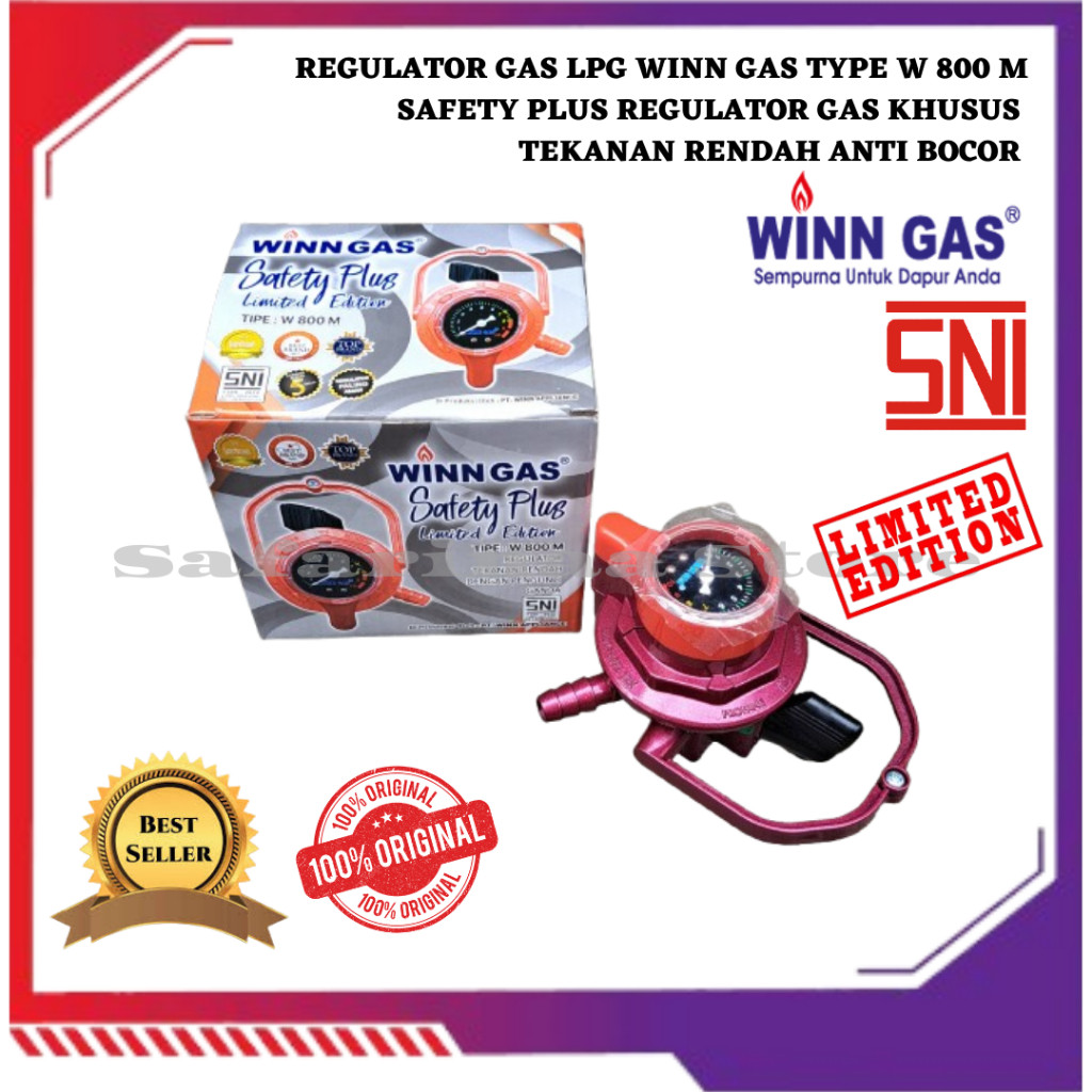 New Regulator Anti Bocor Kompor Gas LPG WINN GAS W 800 Meter Safety PlusPremium