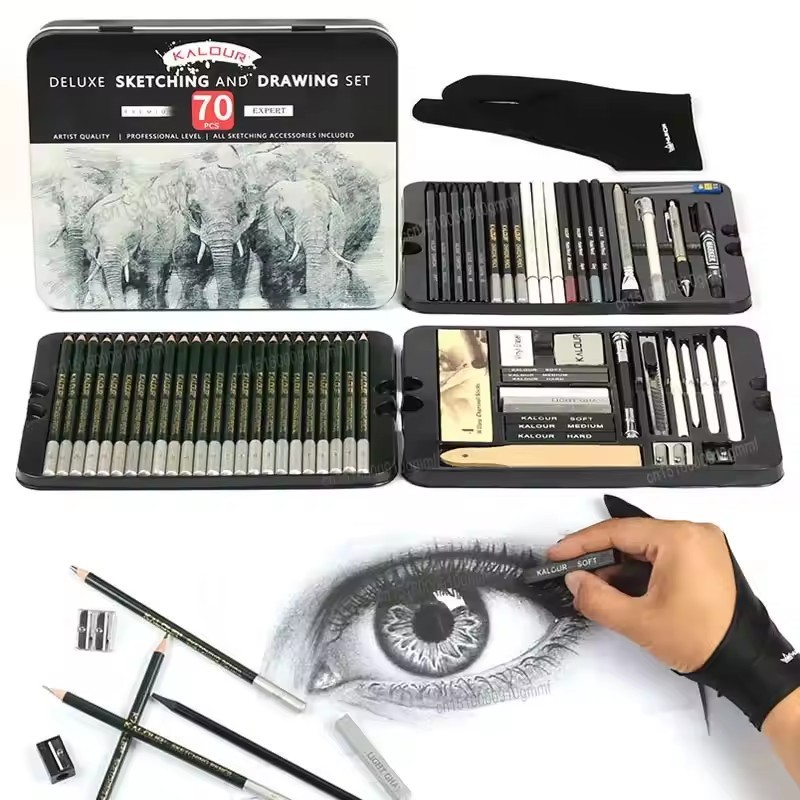 

KALOUR 70Pcs Professional Drawing Sketch Pencils Set Wood Pencil Tool Kit Graphite Charcoal Pencil Artist Beginner Art Supplies