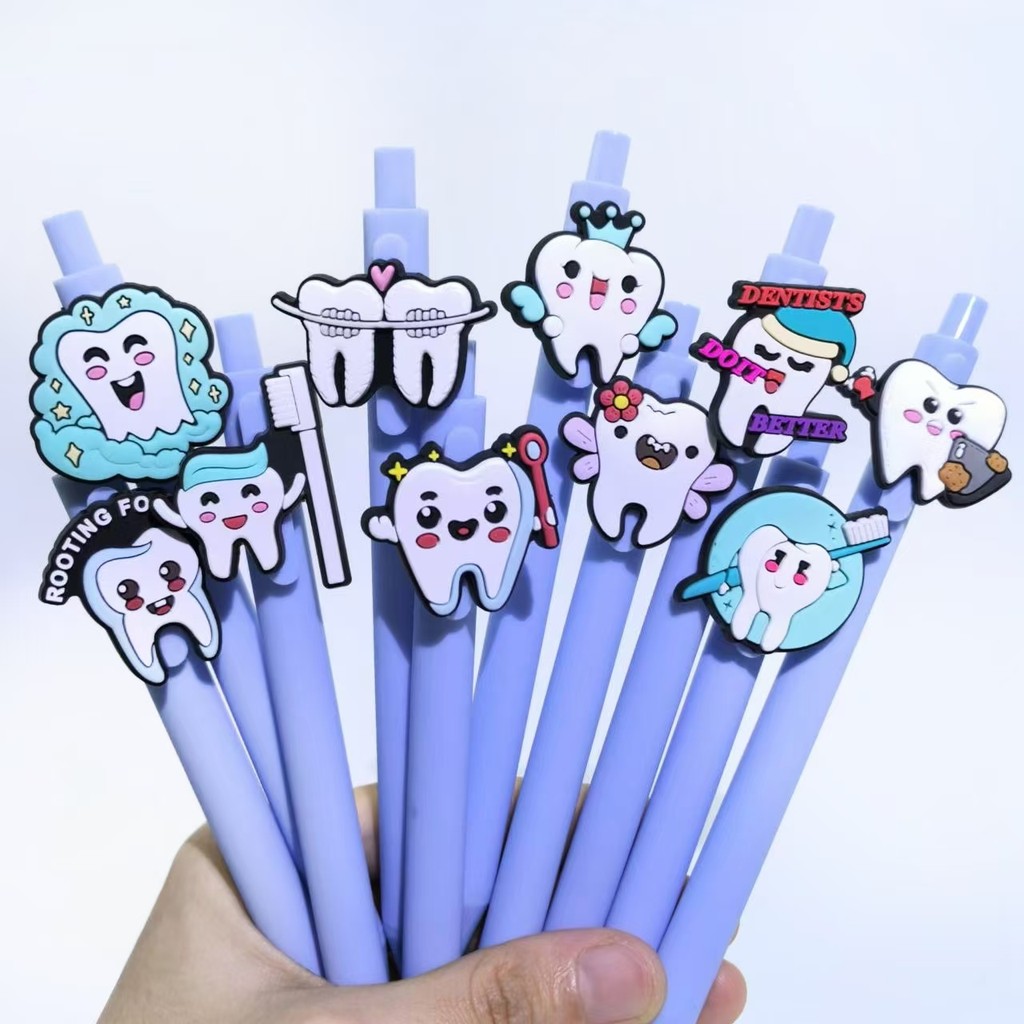 

10Pcs blue patch pen World Love Teeth Day press pen PVC tooth patch neutral pen ballpoint pen style random