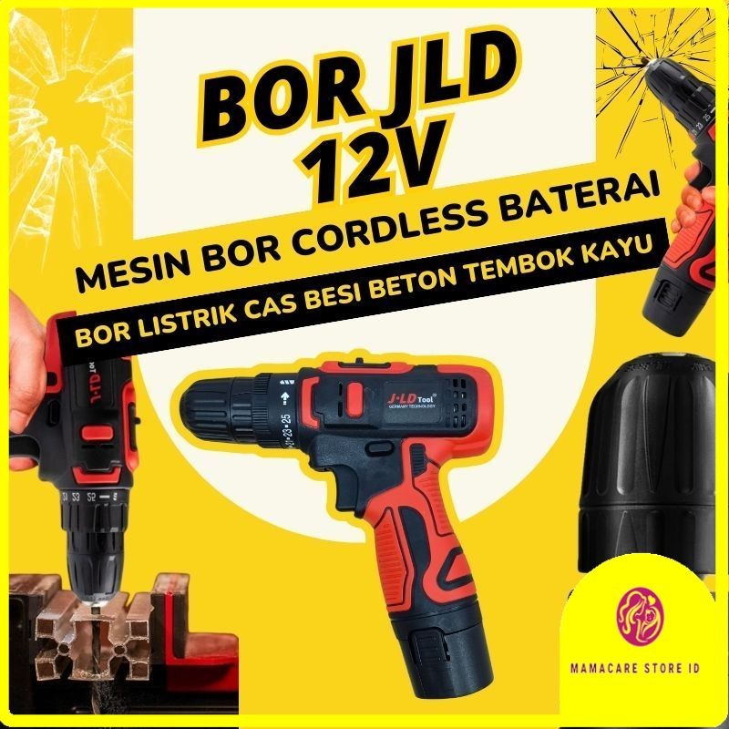 Mesin Bor Obeng Tangan Portable Portabel Baterai USB Rechargeable Cordless JLD Drill Screwdriver 12V