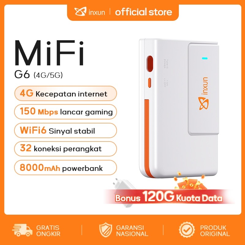 COD Bonus 120GB G6 PocketWifi dengan Powerbank dan Charger modem wifi 4g all operator 4Gmifi XinXun 
