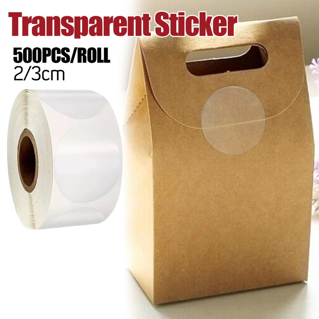 

500pcs/roll stiker segel transparan berperekat bulat, gulungan transparan 2/3CM untuk kemasan kado Label segel