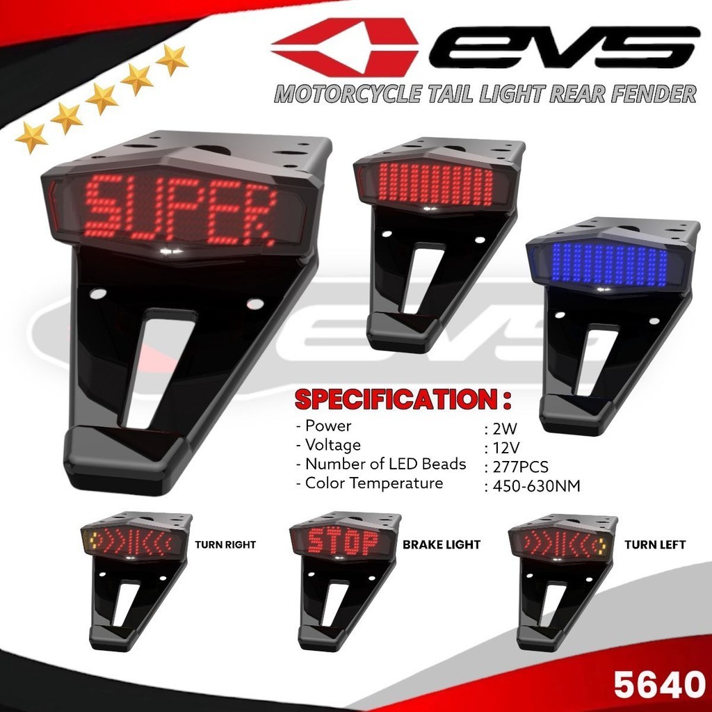 Spakbor Belakang EVS Motor Trail Plus Lampu Stop Mode Text Running
