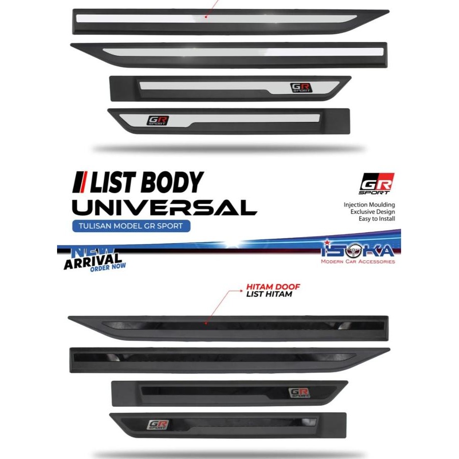 Lis Body Samping Mobil Universal Tulisan GR Sport - Lis HItam