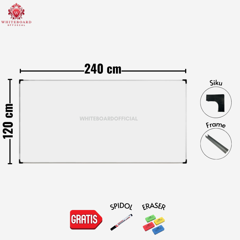 

New RAIJIN Papan Tulis White Board 120x240cm / Whiteboard Non Magnet Gantung Mudah Ditulis & DihapusPremium