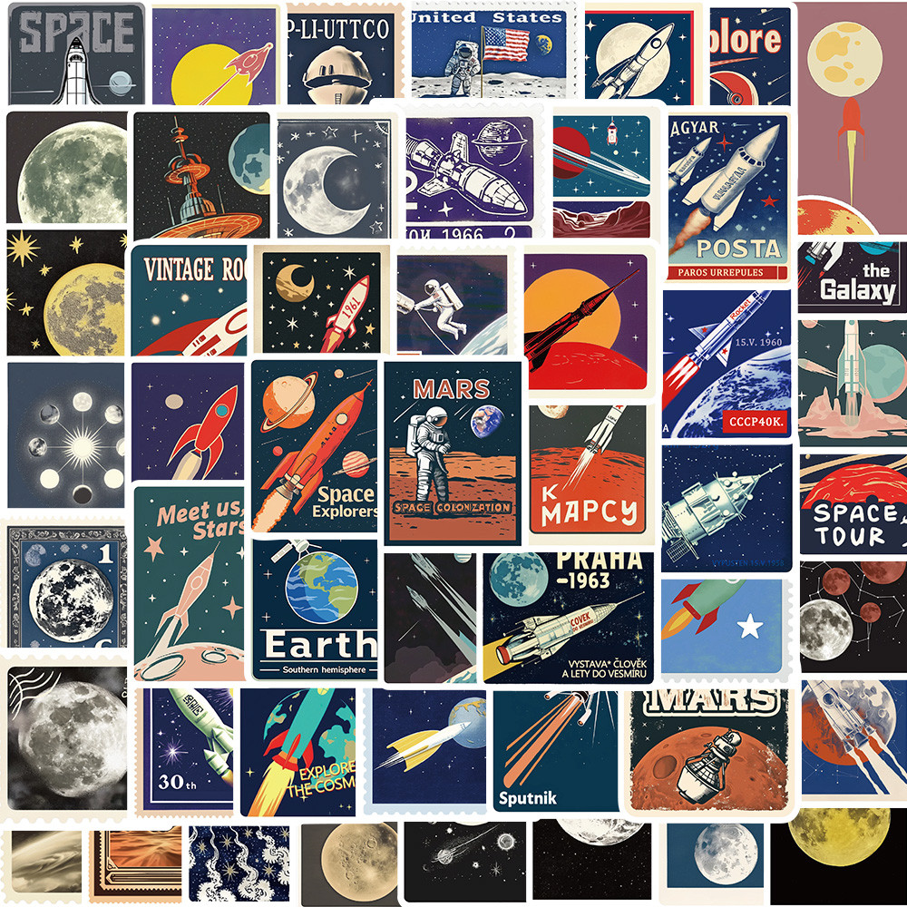 

50PCS Space Travel Planner Stickers Fashion Classic Nostalgia Coffee Skateboard Graffiti Waterproof Guitar Cartoon Sticker