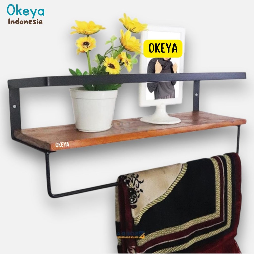 Rak Dinding Tempel Gantung Bigspace Rak Dinding Lebar 14Cm Kamar Mandi Laundry Ambalan Kayu dan Besi
