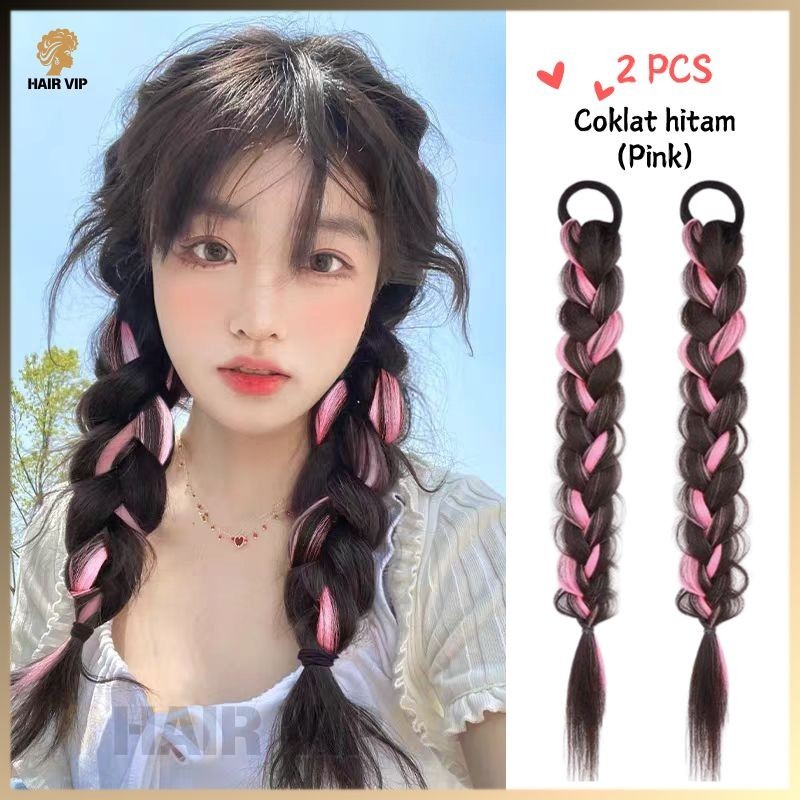 Wig kepangan panjang natural/Wig rambut Wig dikepang, kepang tangan petinju, gaya gadis keren, kepan