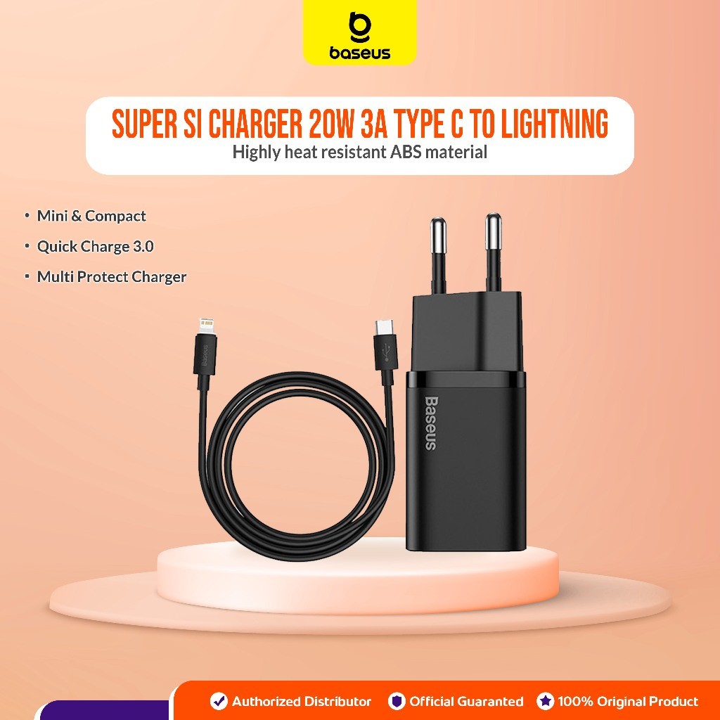 Terlaris Baseus Super Si Charger 20W 3A TYPE C TO LIGHTNING PD Fast Charging Iphone 11 12 13 Kepala 