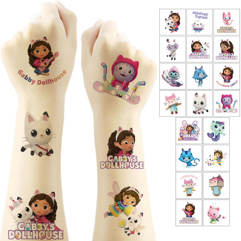 

20PCS Kawaii Gabby Dollhouse Cats Tattoo Stickers Cute Cartoon Anime Children Waterproof Tattoos Sticker Pack Kids Girl Gift Toy