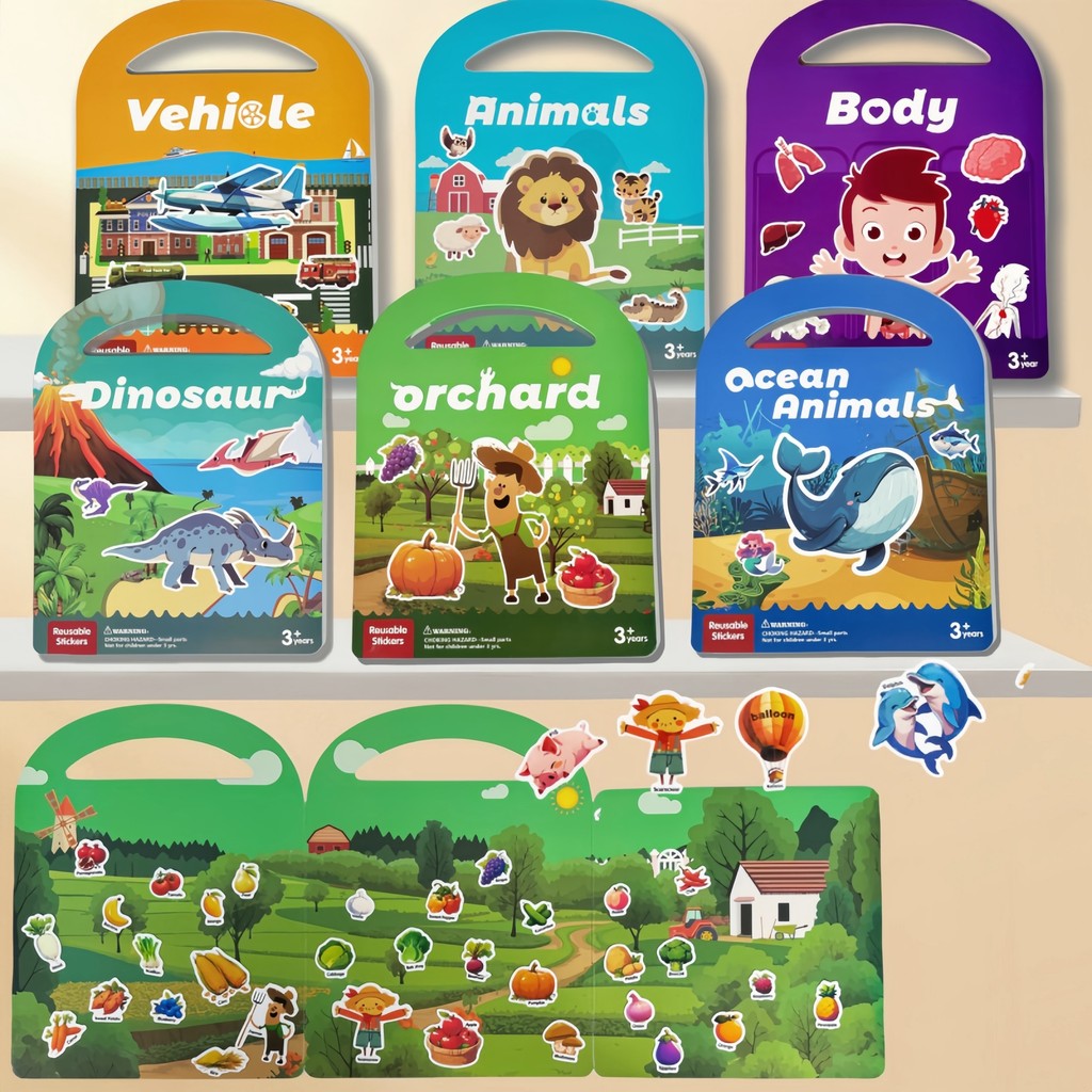 

Children's Waterproof Cartoon Sticker Toy Book, Washable and Reusable Stickers, Animals, Orchards, Dinosaurs, Transportation, Human Body Theme Early Education Enlightenment Cognitive , Halloween, Thanksgiving Gifts