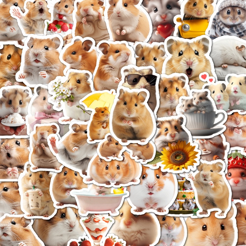 

48pcs Party small gifts, small hamster stickers can be used for wall tabletop cups and other decorations, party small stickers