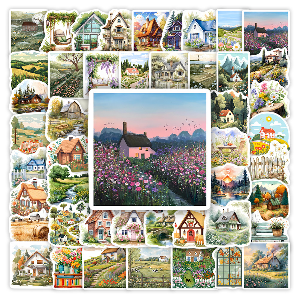 

Aesthetic Country Scenery Art Stickers DIY Toys Gift for Scrapbook Junk Journals Laptop Luggage Bottles Decorative Waterproof