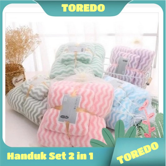 TOREDO Handuk Set 2 In 1 Garis Gift Set Handuk Lembut Handuk Microfiber 2 in 1