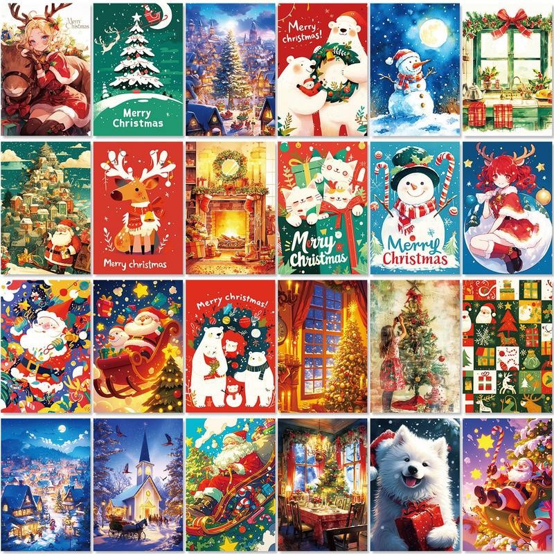 

50pcs Cards Vintage Postcard Cute Festive Designs Xmas Party Holiday Gift Card New Year Party Decorations