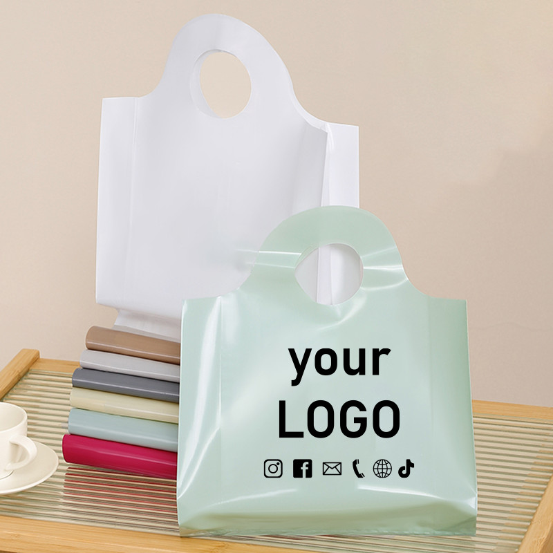 

50pcs custom wedding gift bags cosmetic packaging bags event promotion advertising packaging plastic bags with printed logo