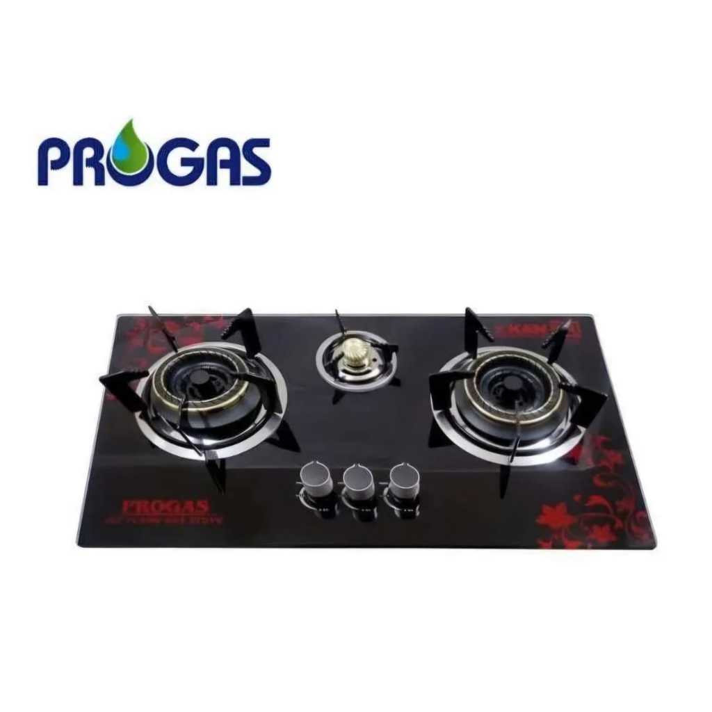 KOMPOR GAS TANAM HITAM PROGAS PG333 PG 333 3 TUNGKU / PG569 PG 569 2 TUNGKU  - BLACK GLASS Original 