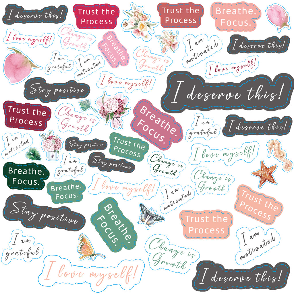 

Motivate & Inspire 50pc Uplifting Sticker Set - Quotes for Kids-Teens, Planners, Bottles, Laptops - Waterproof, Self-Affirming