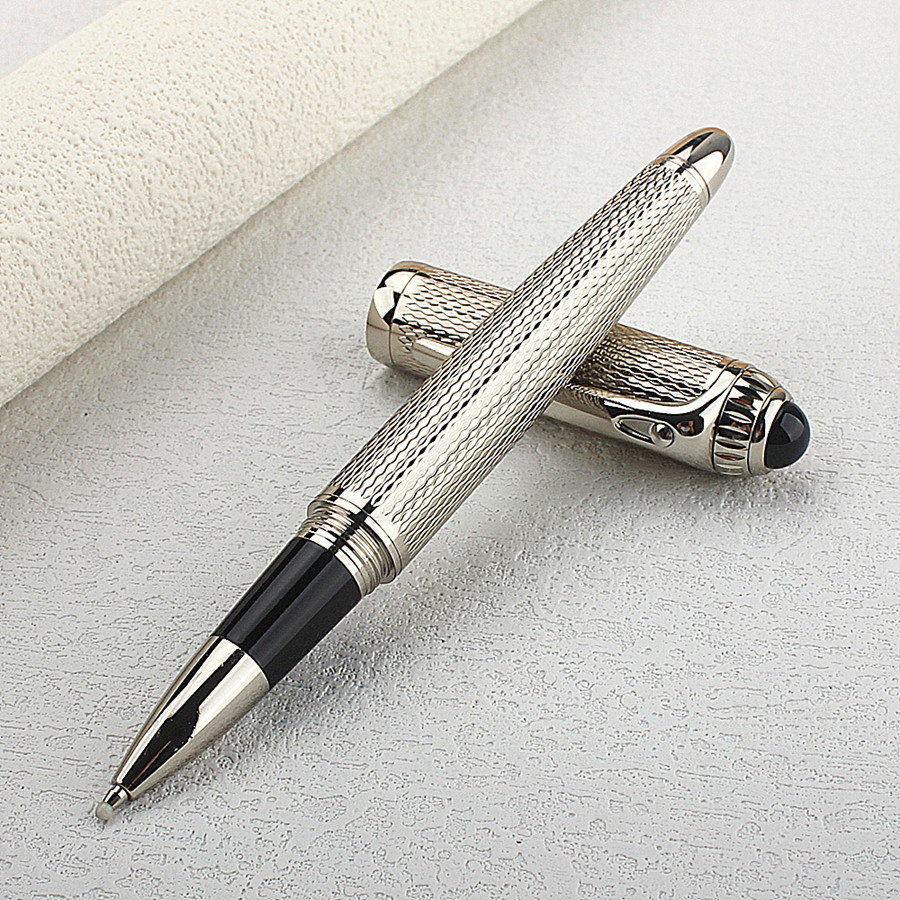 

Luxury Quality Metal Rollerball Pen Silver Mesh Pattern Stationery Office School Supplies Ink Pen New