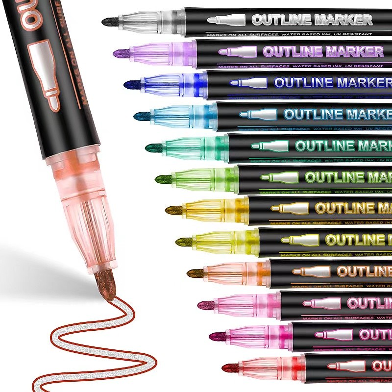 

Double Line Contour Pen for Children,Color Dream Metal,Hand Account Fluorescent Pen,greeting Card,Children's Graffiti,Color Suit
