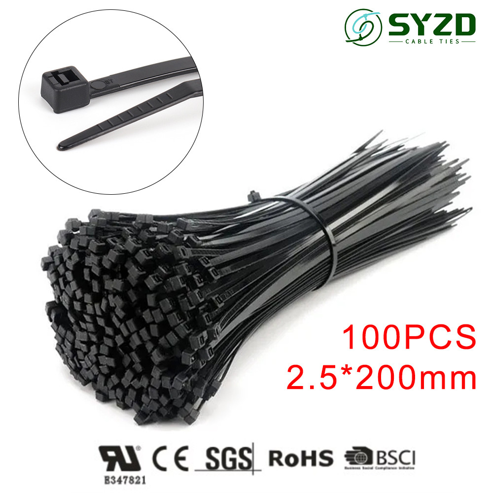 

Self-locking plastic nylon tie 100 PCS black and white 2.5X200mm cable tie fastening ring nylon cable tie set zip wraps strap