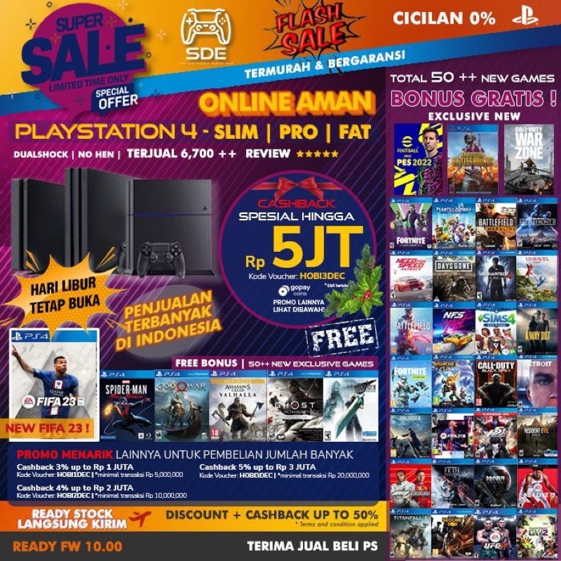 [READY] PLAYSTATION 4 PS4 PRO / SLIM / FAT BISA ONLINE 500GB/1TB PES23 FIFA 23 GARANSI MESIN ps4 sli
