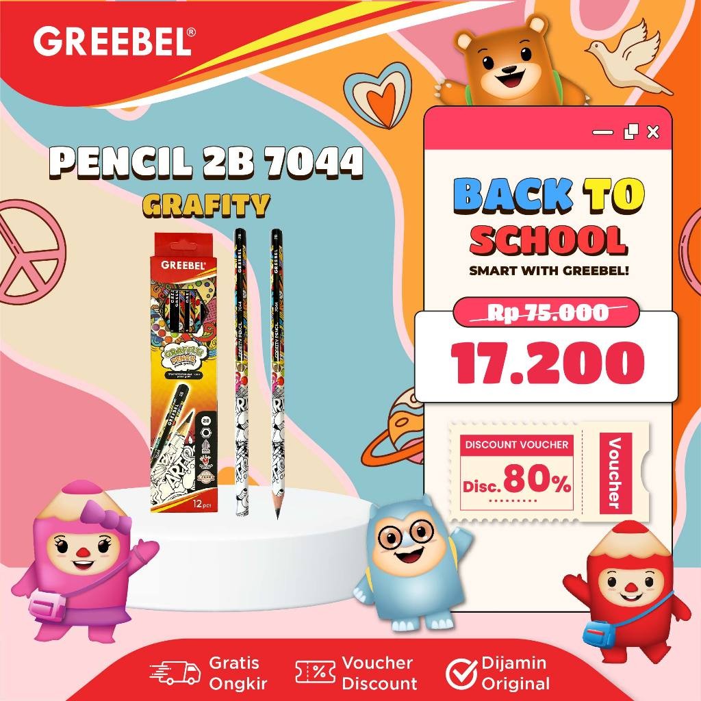 

Greebel Pensil Kayu 2B 7044 Grafity – 12 Pcs / Set Pensil Tulis & Gambar Karakter Harga Grosir Bisa Cod