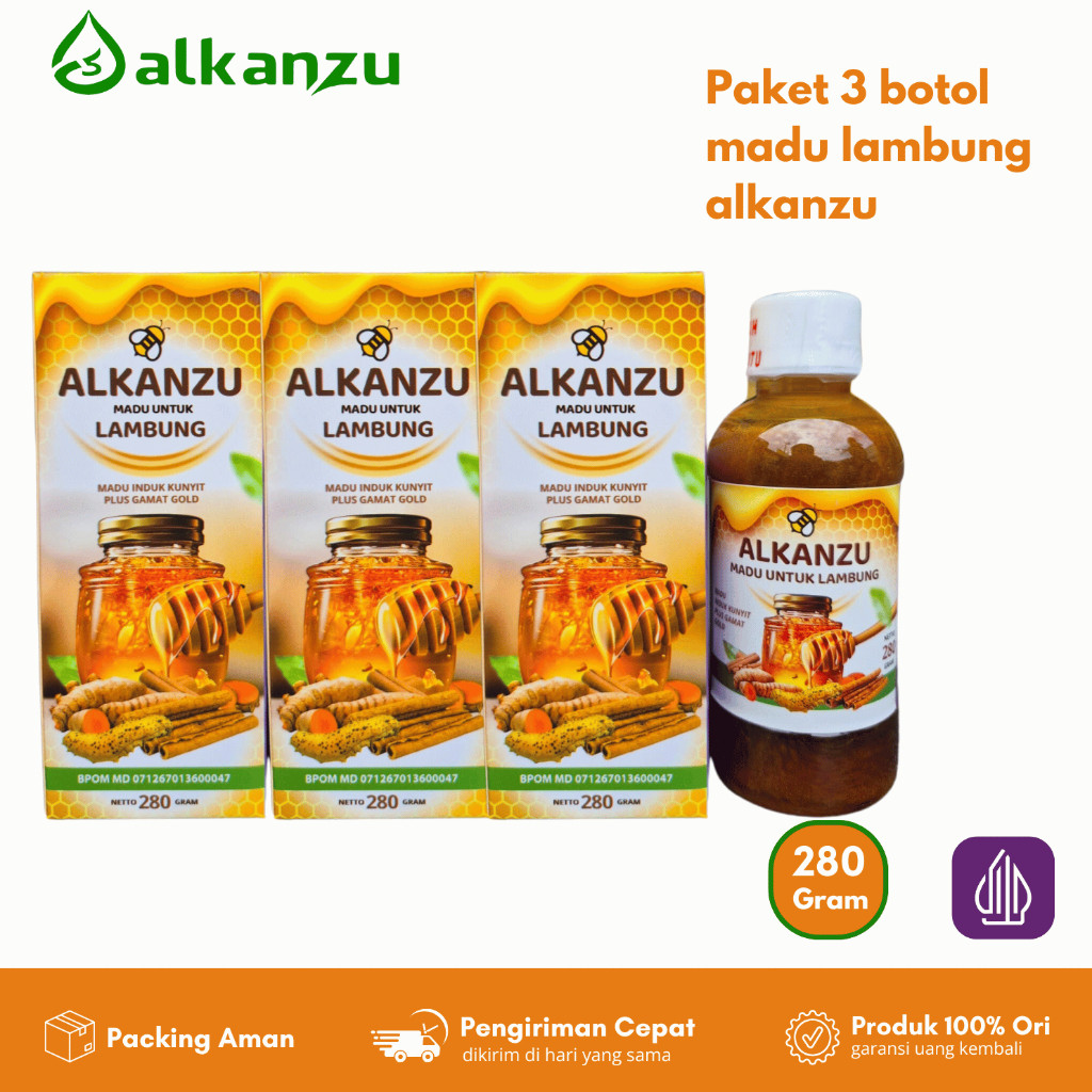 

ALKANZU Madu plus temulawak kunyit kayu manis dan gamat paket 3 botol