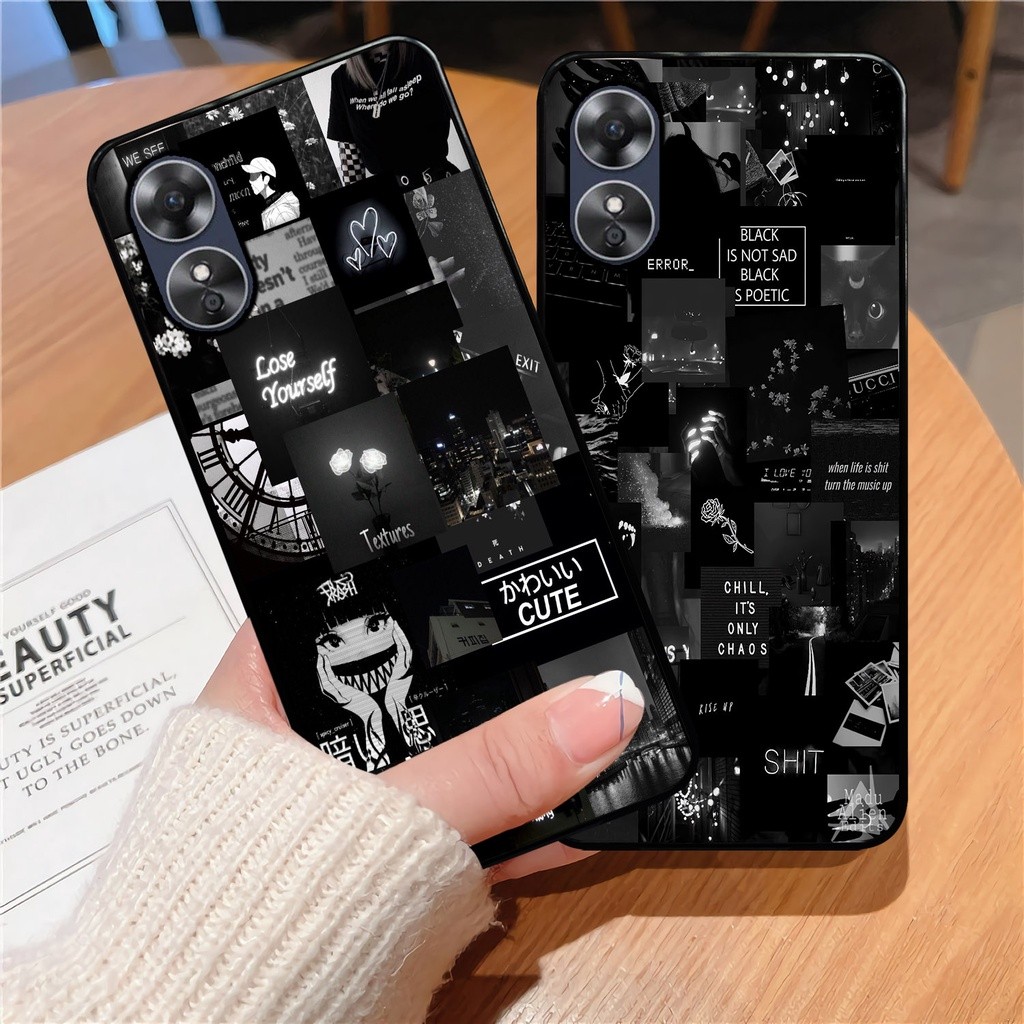 [OP148] Custom Case Glossy ALL TYPE OPPO A17 BLACK AESTHETIC