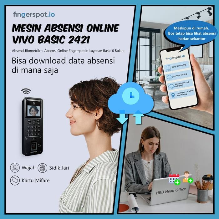 

Mesin Absensi Online Wajah Sidik Jari WiFi Fingerspot Vivo Basic 2421