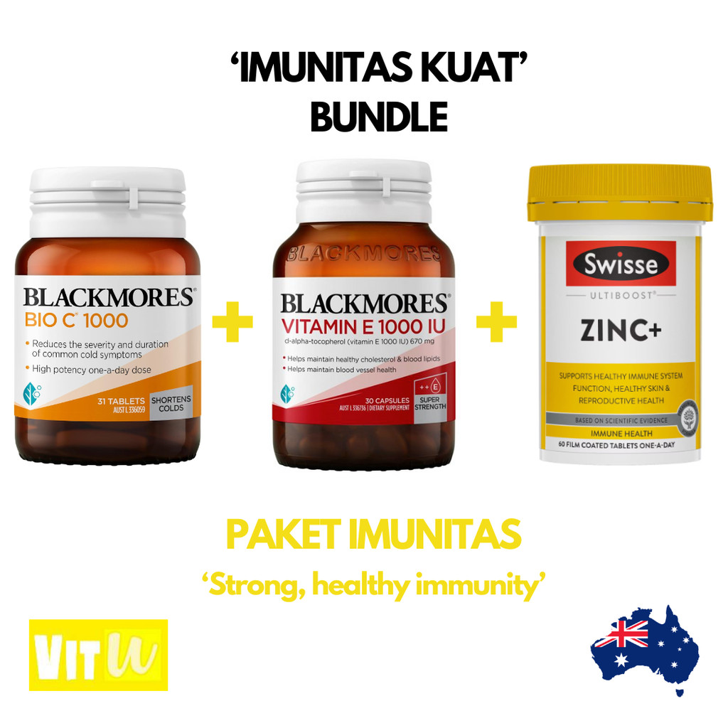 PAKET Imun Kuat (Blackmores Bio C 1000 mg 31 tablet + Blackmores Vitamin E 1000IU 30 kapsul + Swisse