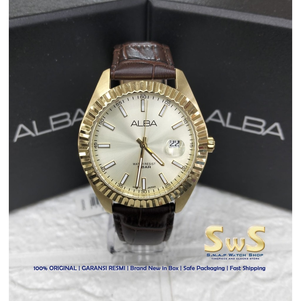 Alba AS9K04 ALBA Prestige Pria  AS9K04X1 Quartz Gold Dial Black Genuine Leather Strap Watch