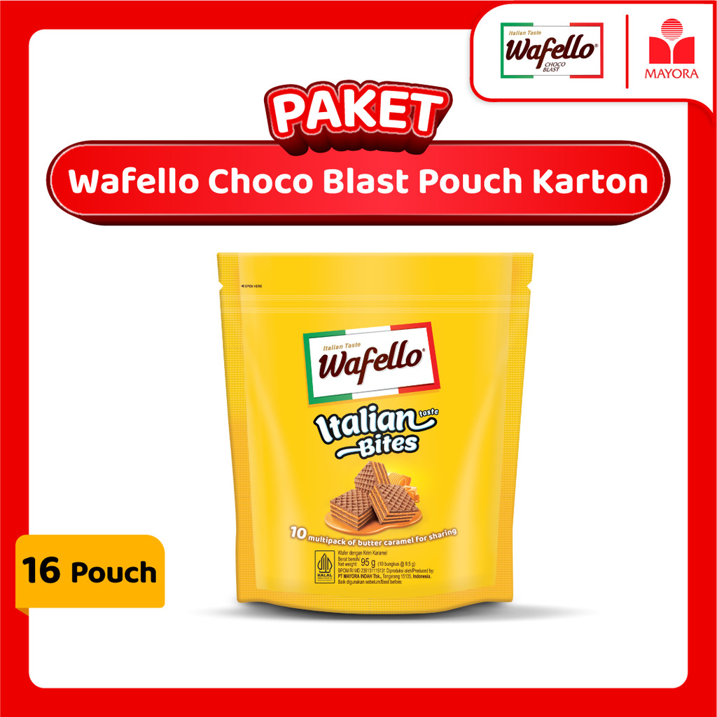 

Paket 1 Karton Wafer Wafello Italian Bites Caramel Pouch