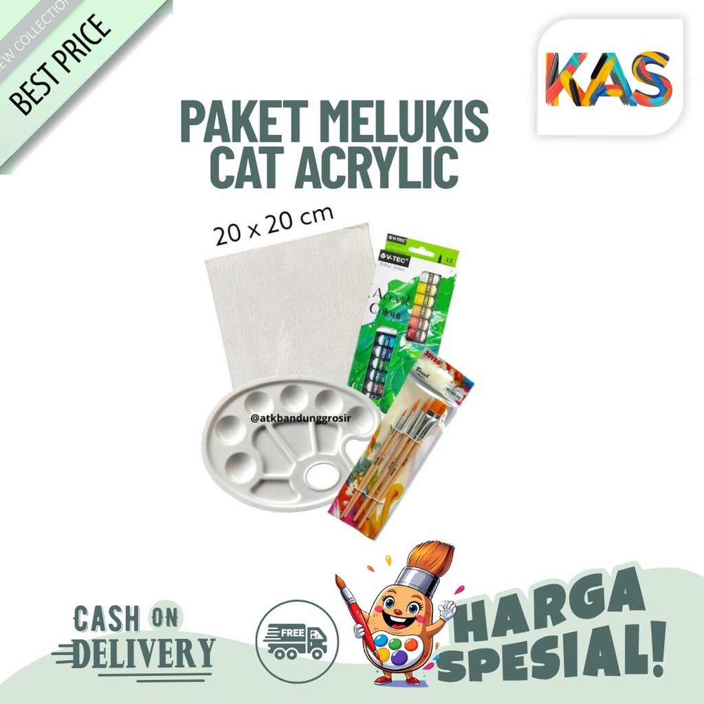 

Paket Melukis Lengkap Set 4 in 1 Set Kanvas 20x20 Kuas Palet dan Cat Acrylic - Set Lukis