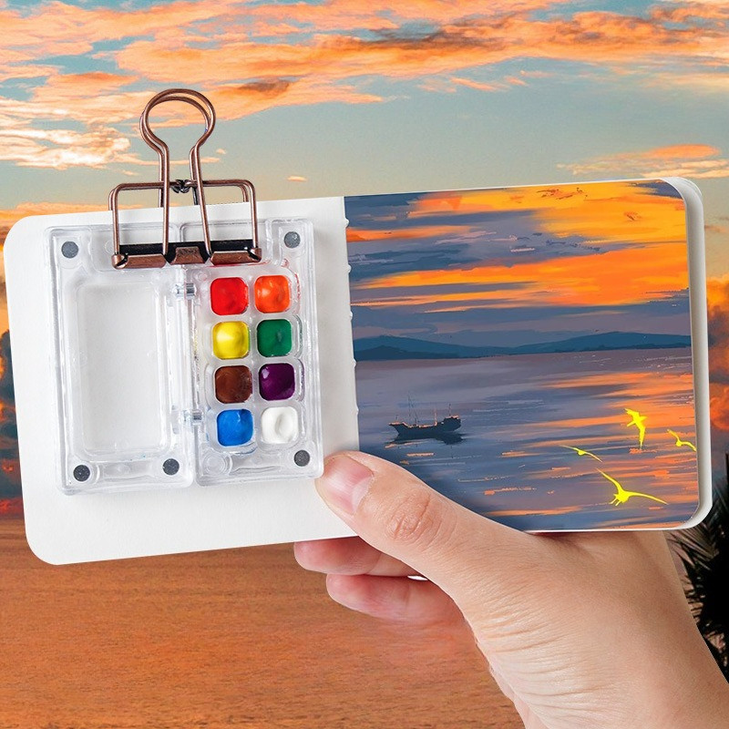 

1pc Mini Watercolor Paint Tray - Portable Art Notepad for On-the-Go Painting (Paint Not Included) Watercolor Painting Supplies