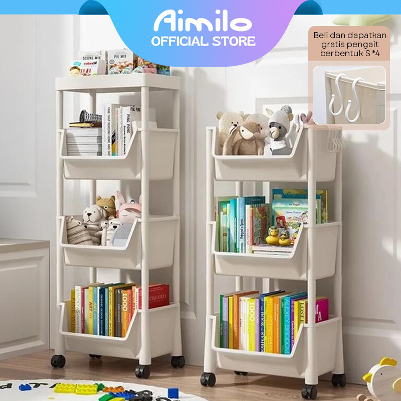 

[READY]Aimilo Rak Susun Serbaguna Kecil Rak Buku Susun Tempat Rak Buku Anak Portable Roda Rak Toy Storage Rak Susun