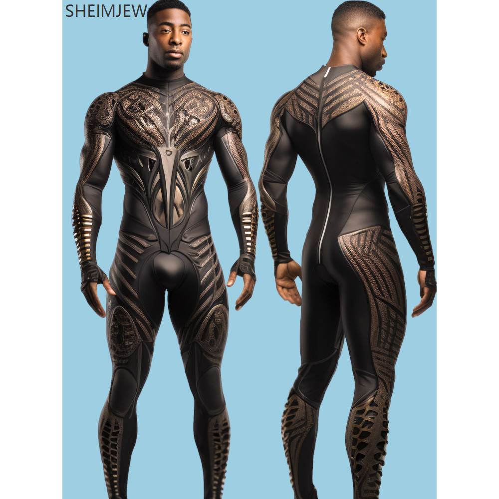 Mechanical Cyberpunk Bodysuit Men Zipper Bodysuit Zentai 3d Bodysuit Halloween Party Cosplay Costume