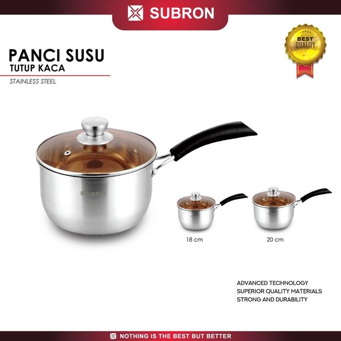 SUBRON Panci Susu 20cm Stainless TEBAL  Milk Pot tutup Kaca Kitchenware - 20cm Subron Panci - Panci 