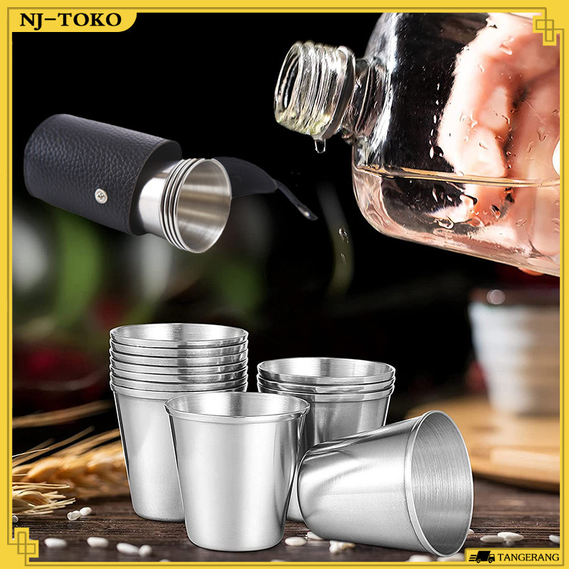 1Set 4PCS 30 ML / 70 ML / 160 ML Gelas Mini Sloki Stainless Steel Leather Pouch Sloki Dengan Leather