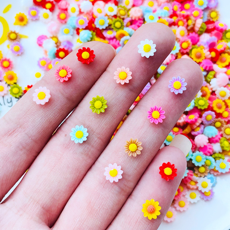 

100Pcs New 6mm Kawaii Cute Mixed Flowers Flat Back Resin Cabochons Scrapbooking DIY Jewelry Craft Decoration Accessorie A41