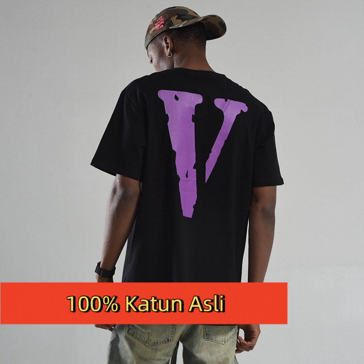 Kaos VLONE Limited Edition - Warna Hitam-Ungu, Logo 'V' Iconic, Gaya Streetwear Amerika