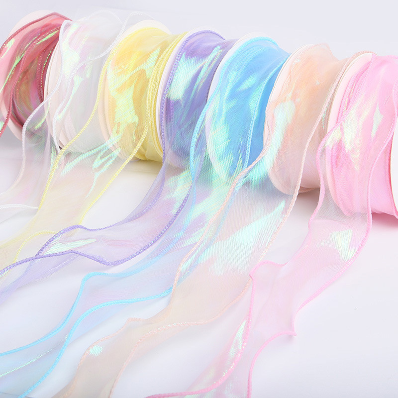 

10Yards Fishtail Organza Ribbon Reflective Iridescent Wavy Edge Ribbon For Cake Headpiece Gift Wrapping Bow Voile Ribbon