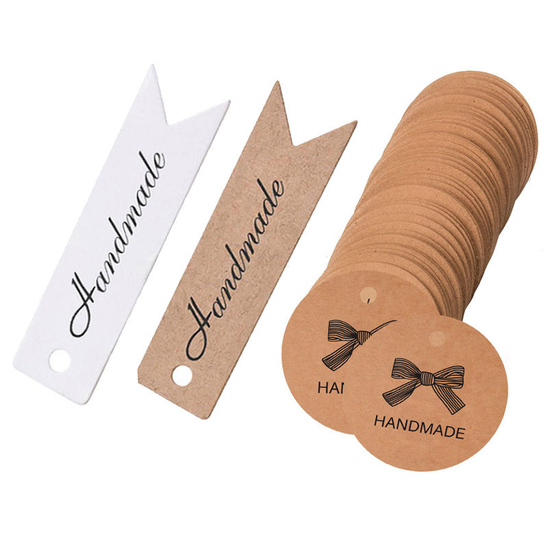 

50PCS Handmate Vintage Kraft Paper Bake Labels Rotundity Swallowtail DIY Material Decoration Hanging Tag Bookmark Gift Card TMZ