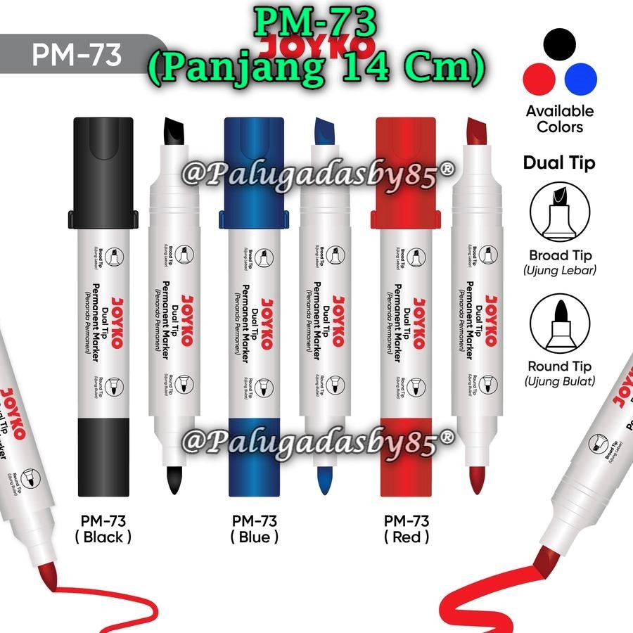 

(1 Pak Isi 10 Biji) Spidol Permanent JOYKO PM-73 Dual Tip / Permanent Marker Joyko PM-73 (1 Pak/10)