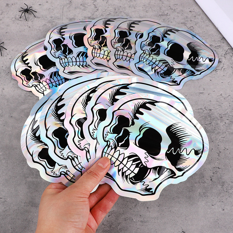 

10-100Pcs Halloween Skull Candy Cookie Bag Laser Self Sealing Gift Packaging Bag Plastic Pouch Kids Trick or Treat Party Favors