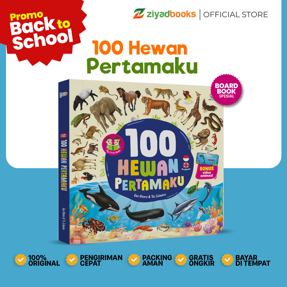 Ziyadbooks - Boardbook Buku Anak 1 Tahun - 100 Hewan Pertamaku