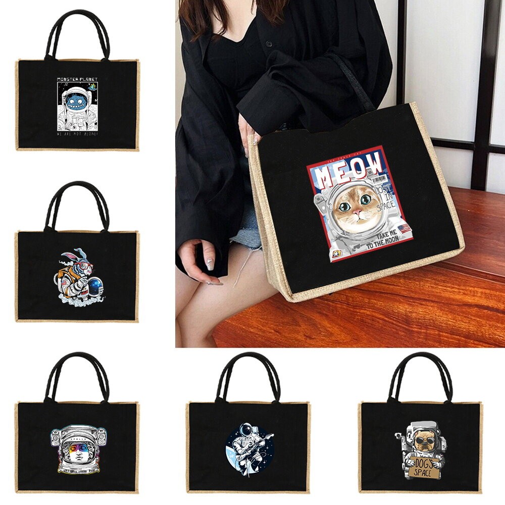 Jute Bag Tote bag Handbag Linen Bag Sacks Jute Imitation Linen Bags Women Shopping Bags Astronaut Pa