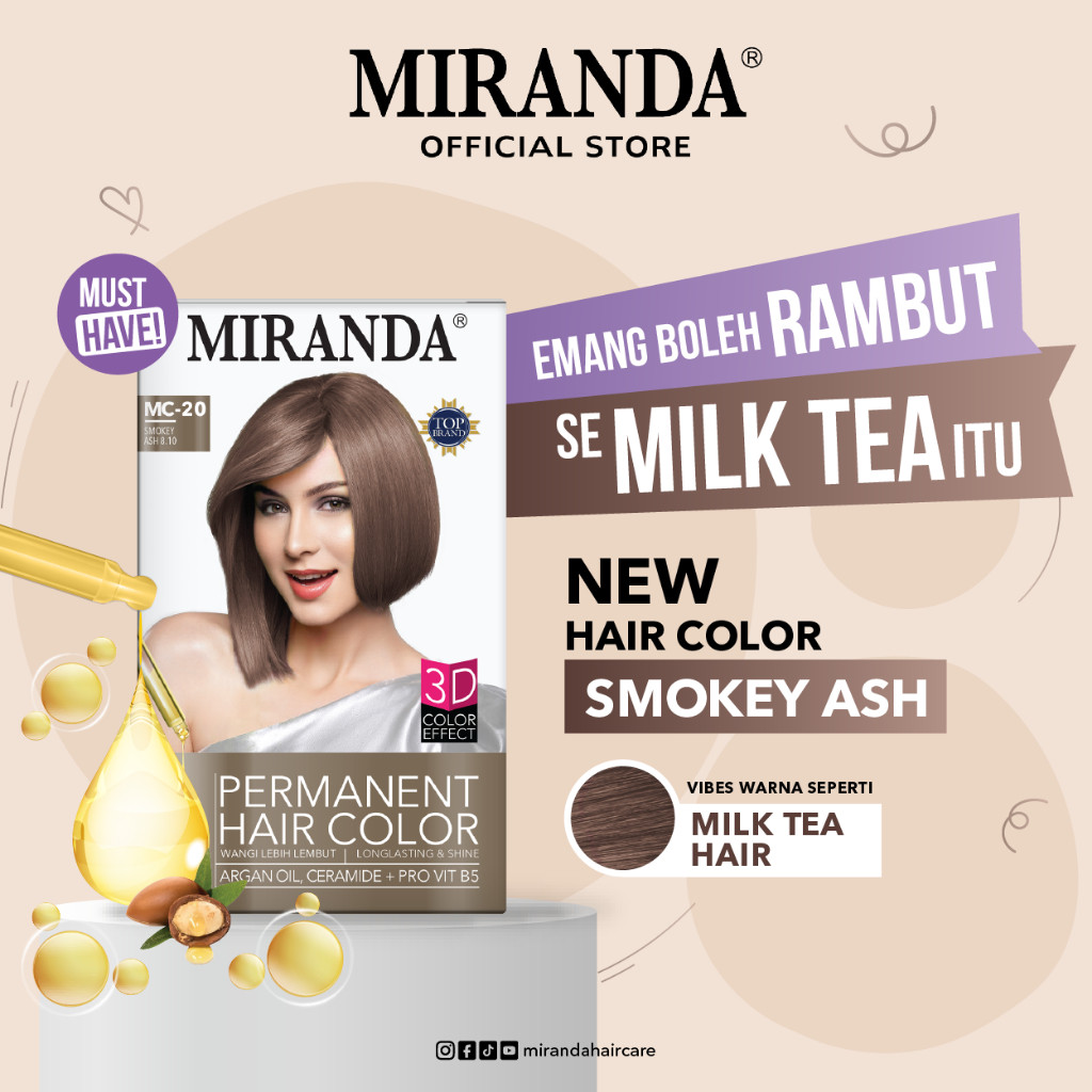 [READY STOCK+BPOM] ORIGINAL [New Color] Miranda Hair Color (Cat Rambut Permanen) MC20 Smokey Ash 30m